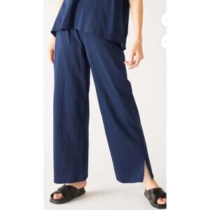 Mersea Wide Leg Trouser 100% Cotton Tee Pant Pull On Navy Med Minimalist Travel